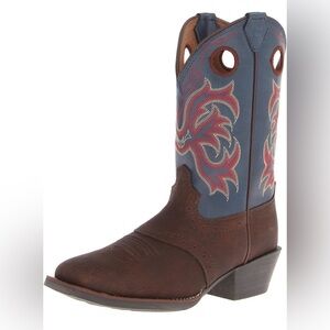 2520JR Childrens Justin Lasso Western Boots Square Toe Brown/Blue Size 4 D